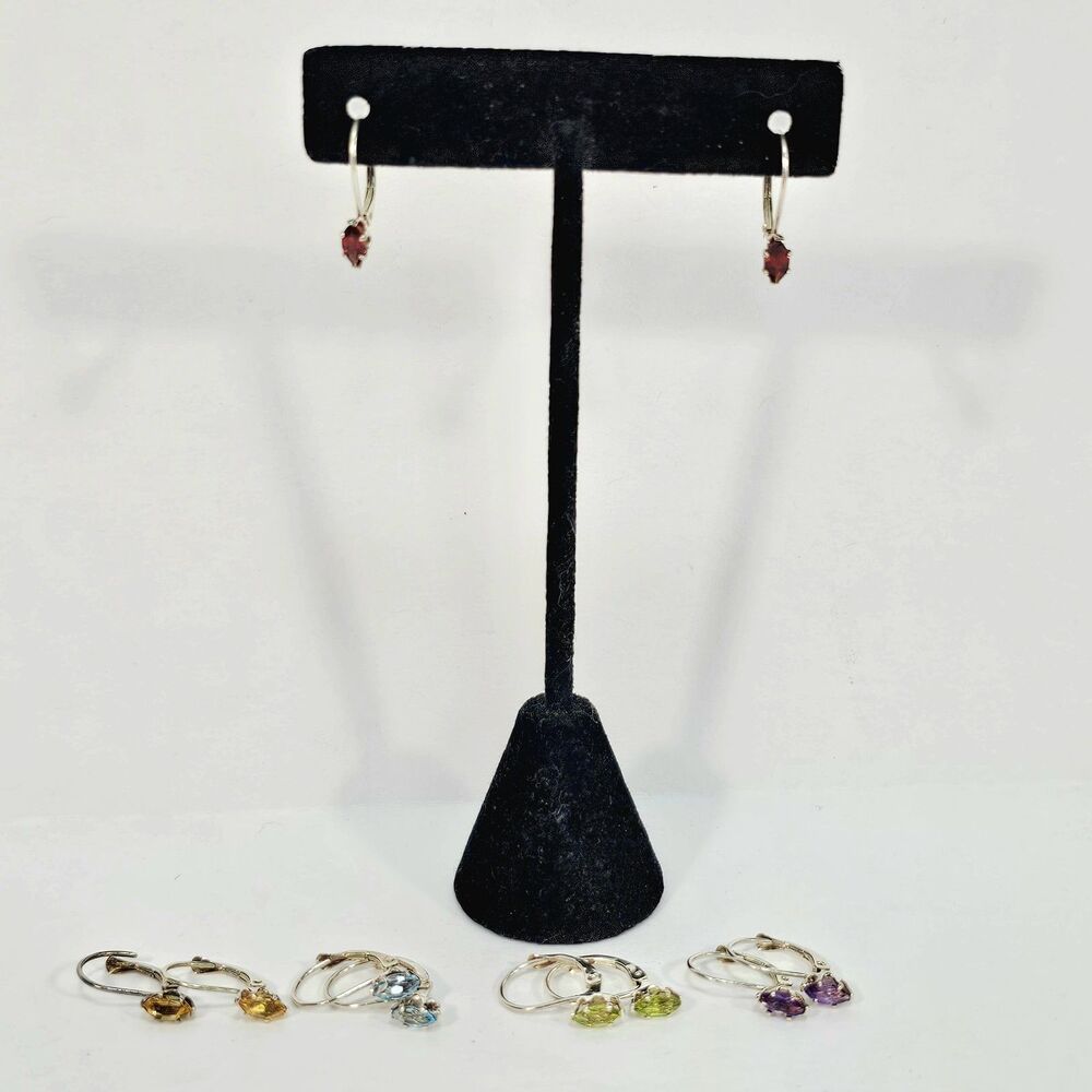 925 Sterling Silver Leverback Gemstone Earrings – Set of 5 Pairs – Multi-Colored
